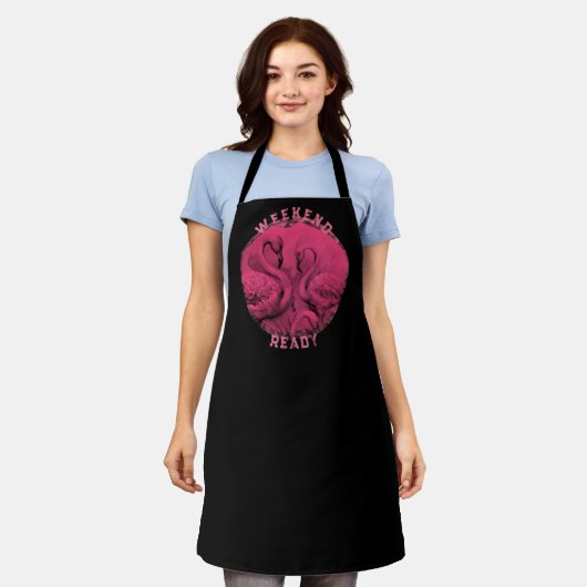 Roze Flamingo Aangepaste tekst All-over Print Scho Schort (Gedragen)