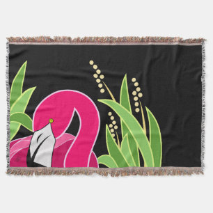 Roze flamingo Abstract op zwart Deken