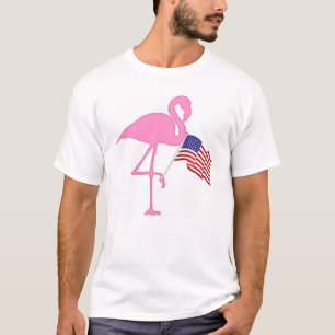 Roze Flamingo Amerikaanse Vlag T-shirt