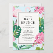 Roze Flamingo and Orchids Tropical Baby Brunch Kaart (Voorkant)