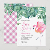 Roze Flamingo Baby Douche Uitnodigingen (Voorkant / Achterkant)