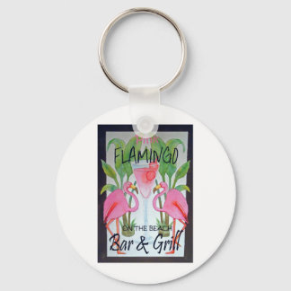 Roze Flamingo Bar & Grill Beach Drink Theme Sleutelhanger