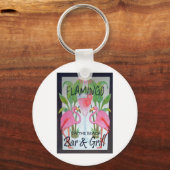 Roze Flamingo Bar & Grill Beach Drink Theme Sleutelhanger (Voorkant)