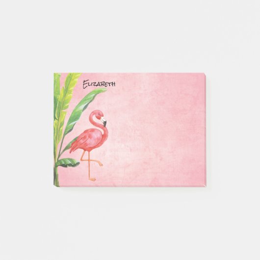 Roze Flamingo Beach Island Leaves Monogram Post-it® Notes (Voorkant)