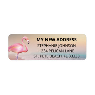 Roze Flamingo Beach Sunset New Home Return Address Etiket