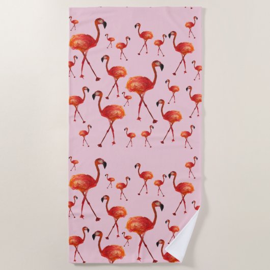 Roze flamingo Beach Towel Strandlaken (Voorkant)