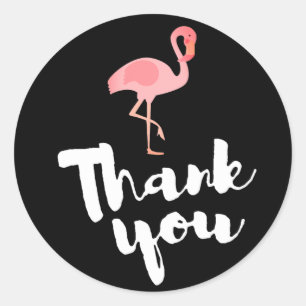 roze flamingo bedankt voor zwart ronde sticker