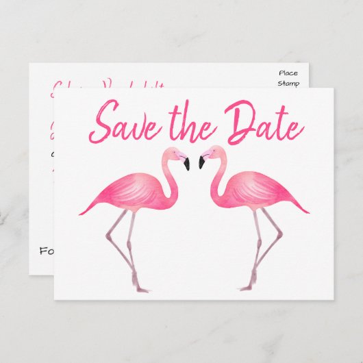 Roze Flamingo Bewaar de datum Verloving bruiloft Aankondigingskaart (Voorkant / Achterkant)