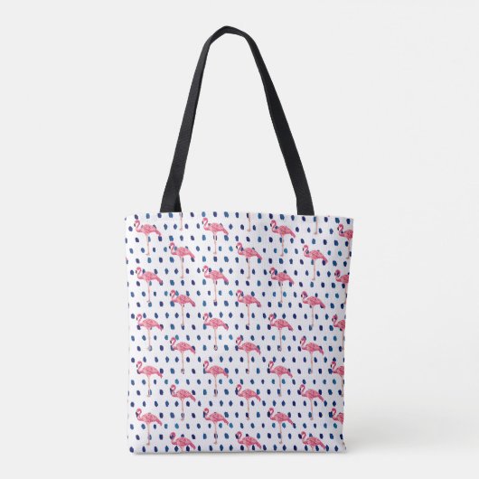 Roze Flamingo Bird Dot Pattern Canvas tas (Achterkant)