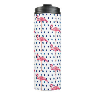 Roze Flamingo Bird Dot Pattern Thermal Tumbler Thermosbeker