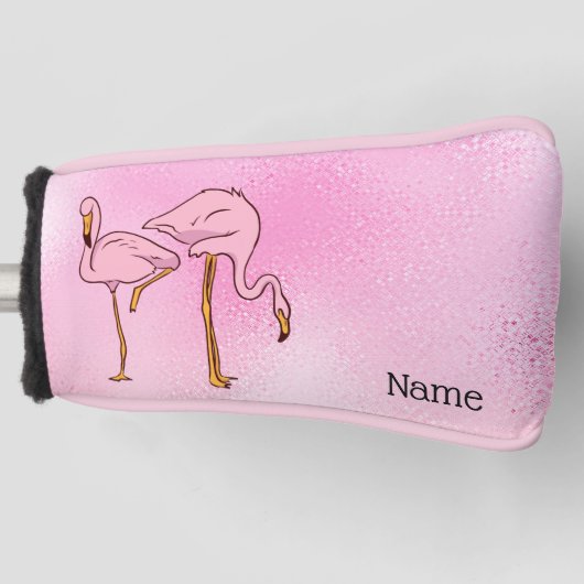 Roze Flamingo Bird op Roze Achtergrond Golfheadcover (Voorkant)