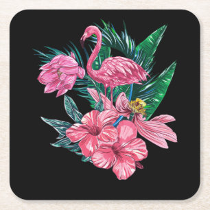 Roze Flamingo Bird Waterverf Artwork Vierkante Kartonnen Onderzetter
