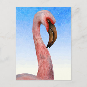 Roze Flamingo Bird Waterverf Painting Briefkaart
