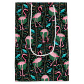 Roze Flamingo Birds 20s Deco Pattern Ferns Black Medium Cadeauzakje (Achterkant)