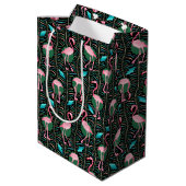 Roze Flamingo Birds 20s Deco Pattern Ferns Black Medium Cadeauzakje (Achterkant Gekanteld)