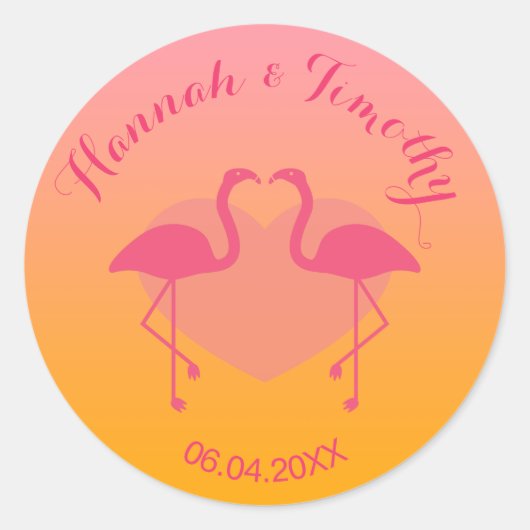 Roze Flamingo Birds Custom Wedding Ronde Sticker (Voorkant)