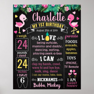 Roze Flamingo Birthday party chalkboard Poster