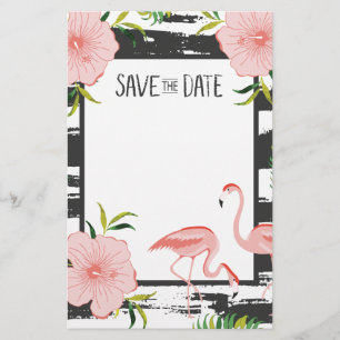 Roze Flamingo Black en White Stripe Save Date Briefpapier