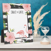 Roze Flamingo Black en White Stripe Save Date Fotoplaat (Zijkant)