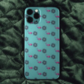 roze Flamingo & blauw bloempatroon op blauwgroen Case-Mate iPhone Case