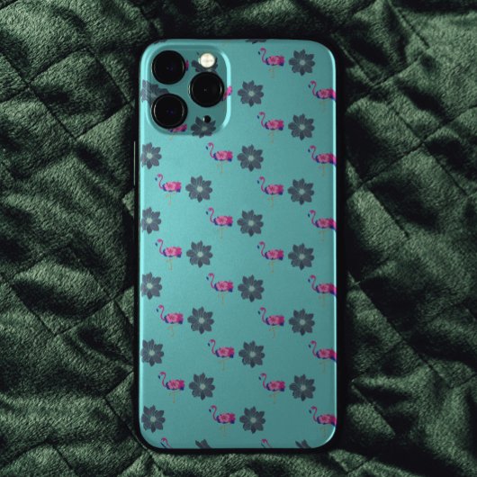 roze Flamingo & blauw bloempatroon op blauwgroen Case-Mate iPhone Case