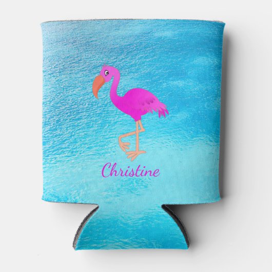 Roze flamingo blauwe zee monogram blikjeskoeler (Voorkant)