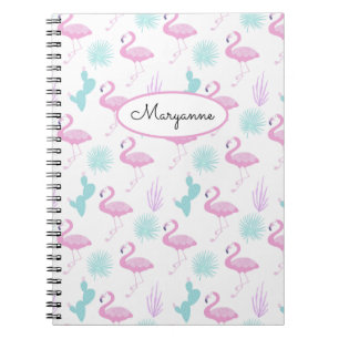 Roze Flamingo Blauwgroen Cactus Personaliseer Naam Notitieboek