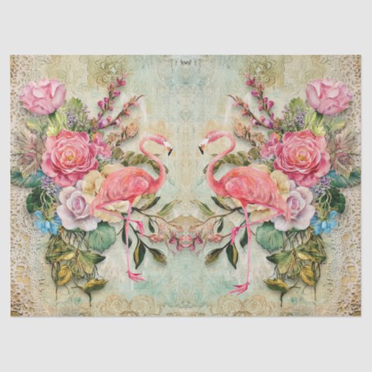 Roze Flamingo &  Bloemen Decoupage Tissuepapier (Voorkant)