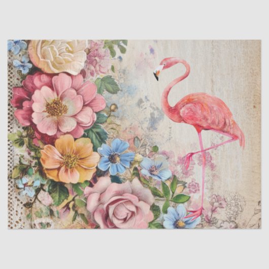 Roze Flamingo &  Bloemen Decoupage Tissuepapier (Voorkant)