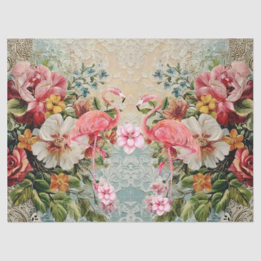 Roze Flamingo &  Bloemen Decoupage Tissuepapier (Voorkant)