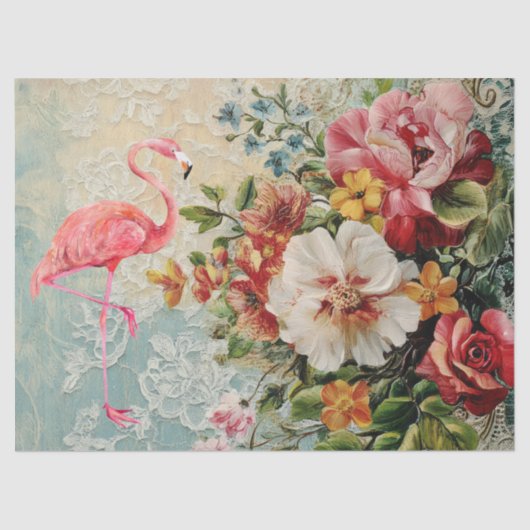 Roze Flamingo &  Bloemen Decoupage Tissuepapier (Voorkant)