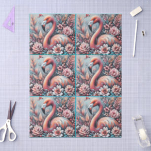 Roze Flamingo & Bloemen Krijt Pastel Decoupage Tissuepapier