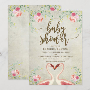Roze flamingo Bloemen Modern baby shower Uitnodigi Kaart