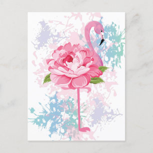 Roze flamingo Bloemenontwerp Feestdagenkaart