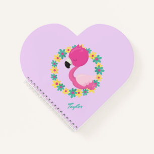 Roze Flamingo Blue en Gele Floral Wreate Notitieboek