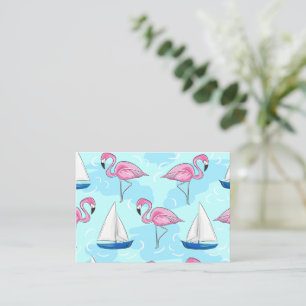 Roze Flamingo Blue Sailboat Preppy Notitiekaartje