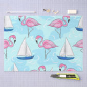 Roze Flamingo Blue Sailboat Preppy Tissuepapier (Craft)