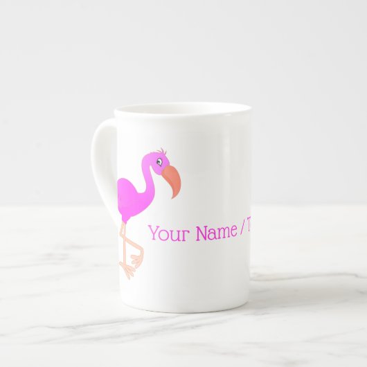 Roze Flamingo Bone China Mok met aangepaste tekstn (Voorkant links)