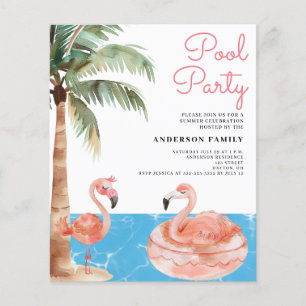 Roze Flamingo Budget Pool Party uitnodiging Flyer