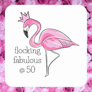Roze Flamingo Crown Flocking Fabulous bij Fifty Vierkante Kartonnen Onderzetter
