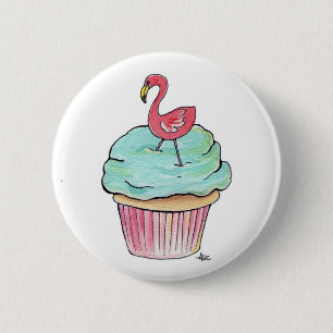 Roze Flamingo Cupcake Retro Dessert! Ronde Button 5,7 Cm