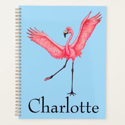 Roze Flamingo Custom Name School Planner (Voorkant)
