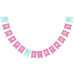 Roze Flamingo Cute Happy 1st Birthday Vlaggetjes