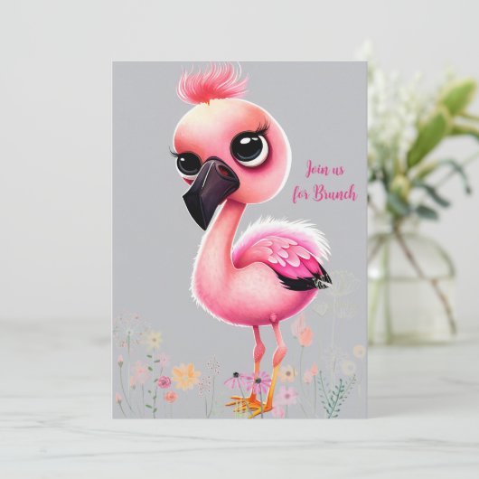Roze Flamingo Dames Brunch Uitnodiging (Staand voorkant)