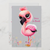 Roze Flamingo Dames Brunch Uitnodiging (Voorkant / Achterkant)