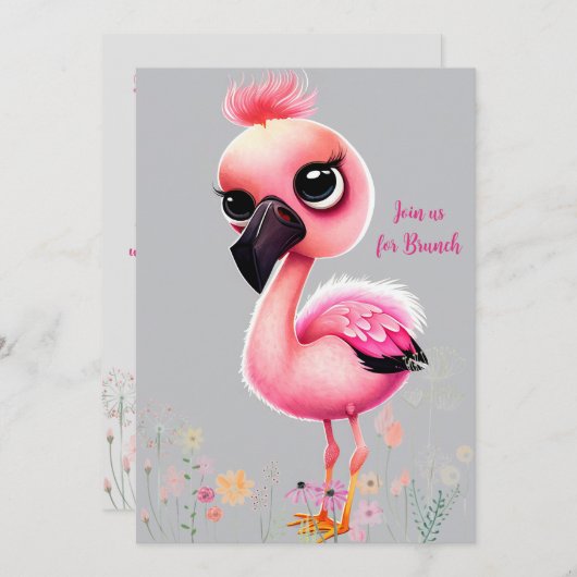Roze Flamingo Dames Brunch Uitnodiging (Voorkant / Achterkant)