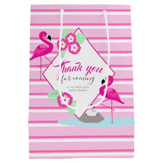 Roze flamingo dank u baby shower geschenktas medium cadeauzakje (Achterkant)