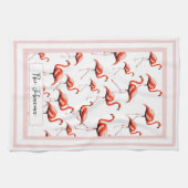 Roze Flamingo Design Custom Familienaam Zomer Theedoek (Horizontaal)