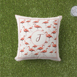 Roze Flamingo Design Custom Family Monogram Zomer Buitenkussen