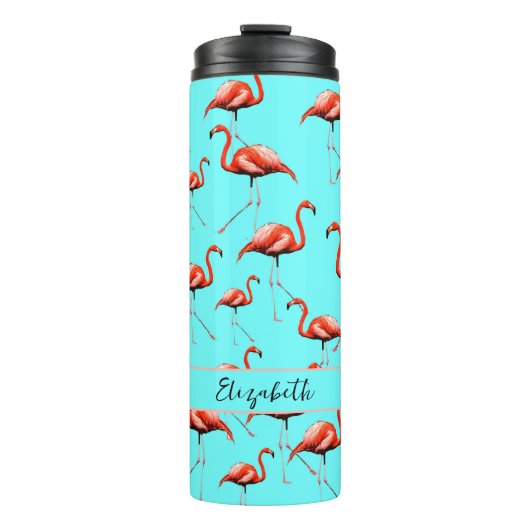 Roze Flamingo Design Custom Name Zomerdieren Thermosbeker (Voorkant)